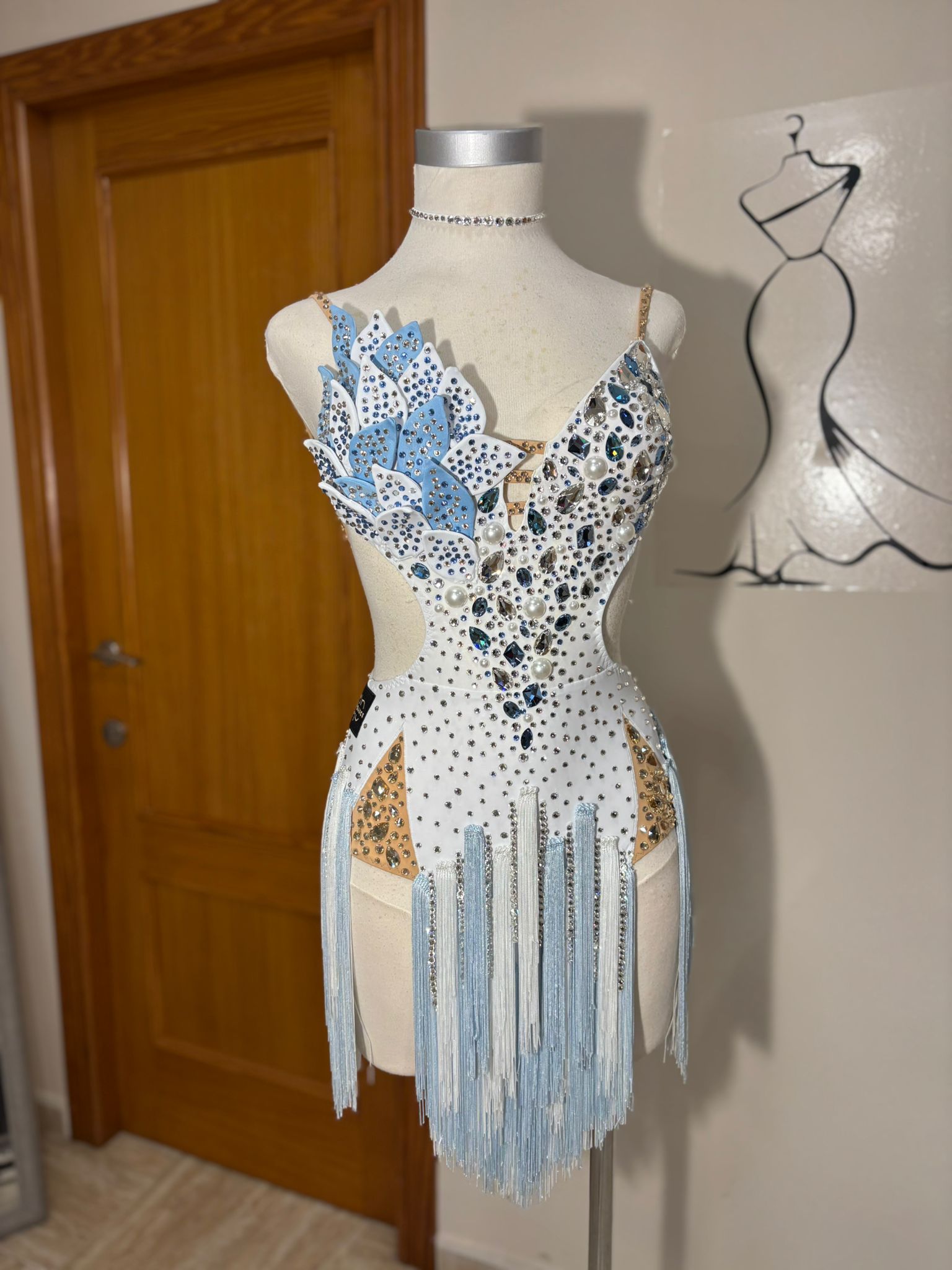 Ice blue petal Latin dress — custom made by Star Dance