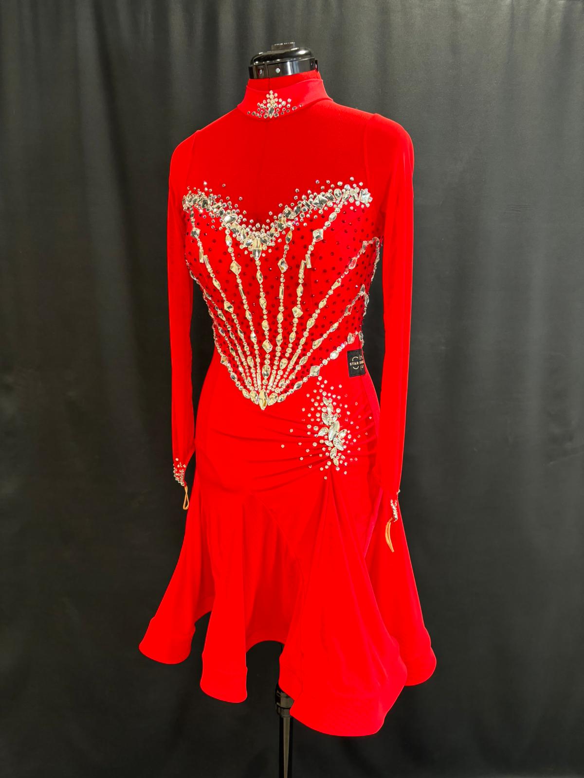 Red crystal Latin dress — custom made by Star Dance