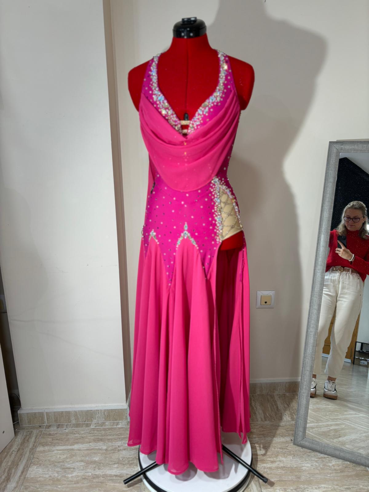 Fuchsia chiffon American Smooth dress — custom made by Star Dance