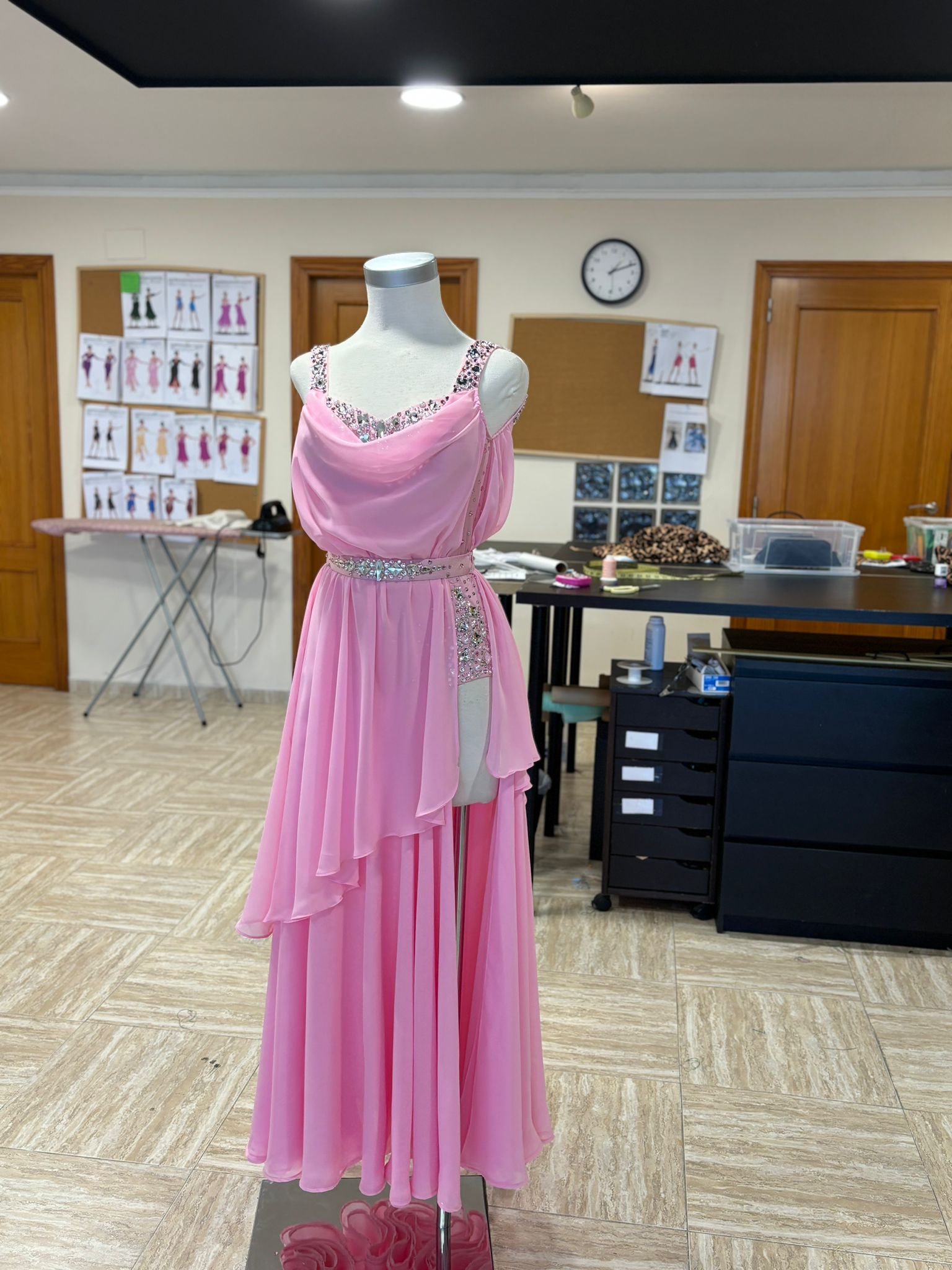 Pink chiffon American Smooth dress — custom made by Star Dance
