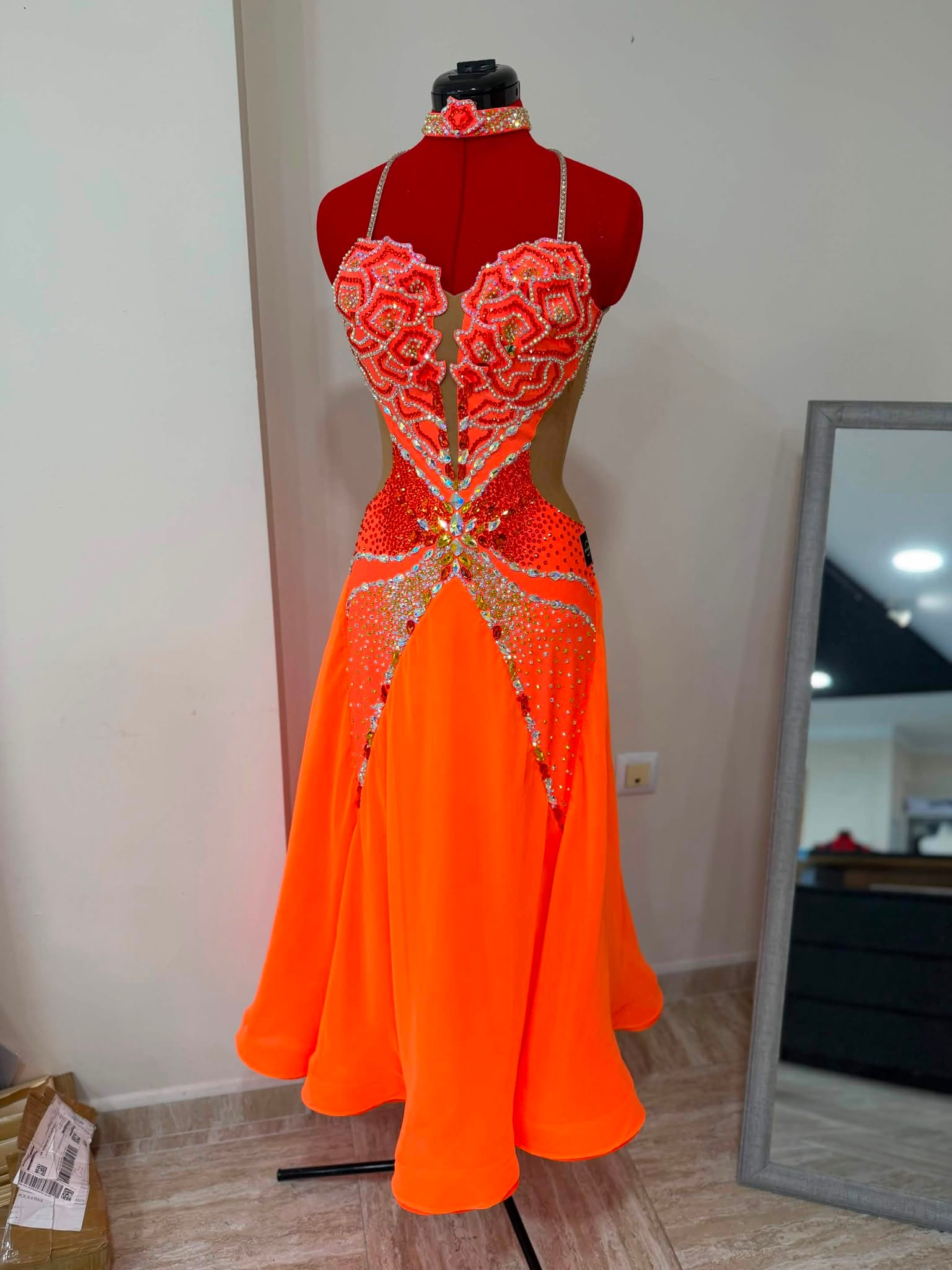 Orange crystal International Standard dress — custom made by Star Dance