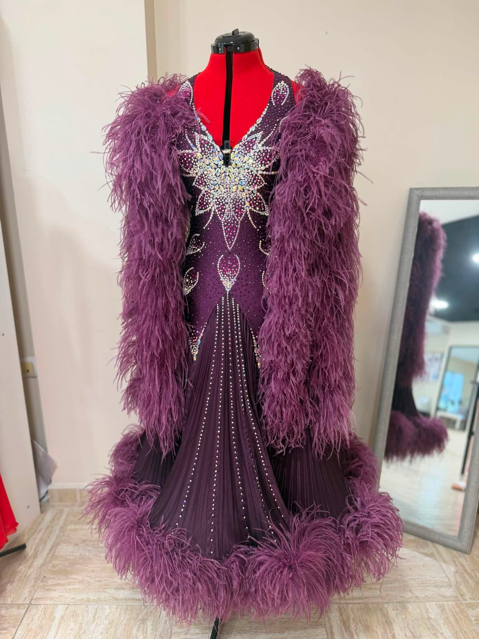 Plum feather International Standard dress — custom made by Star Dance